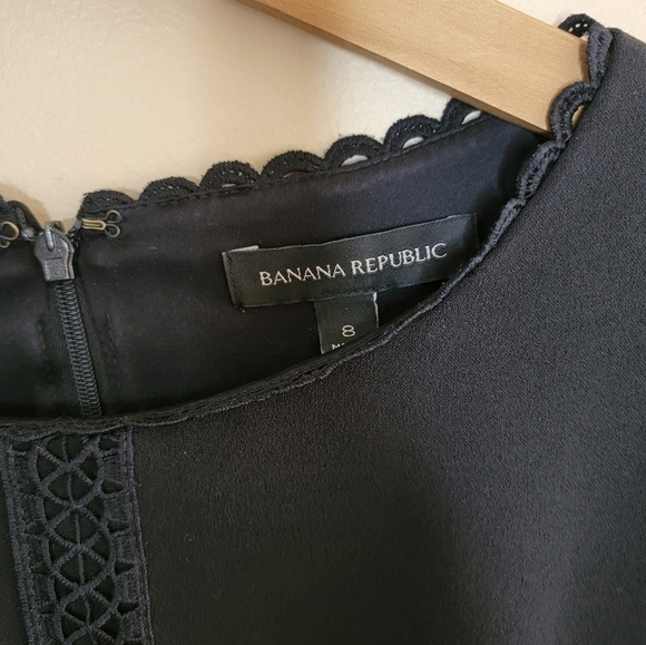 Banana Republic | Black Bell Sleeve Fit & Flare Lace Inset Dress Size 8 - Picture 3 of 7